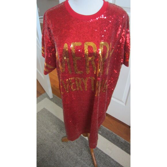 NWT SIMPLY SOUTHERN RED SEQUIN CHRISTMAS DRESS  " MERRY EVERYTHING"  XXL - Picture 1 of 6